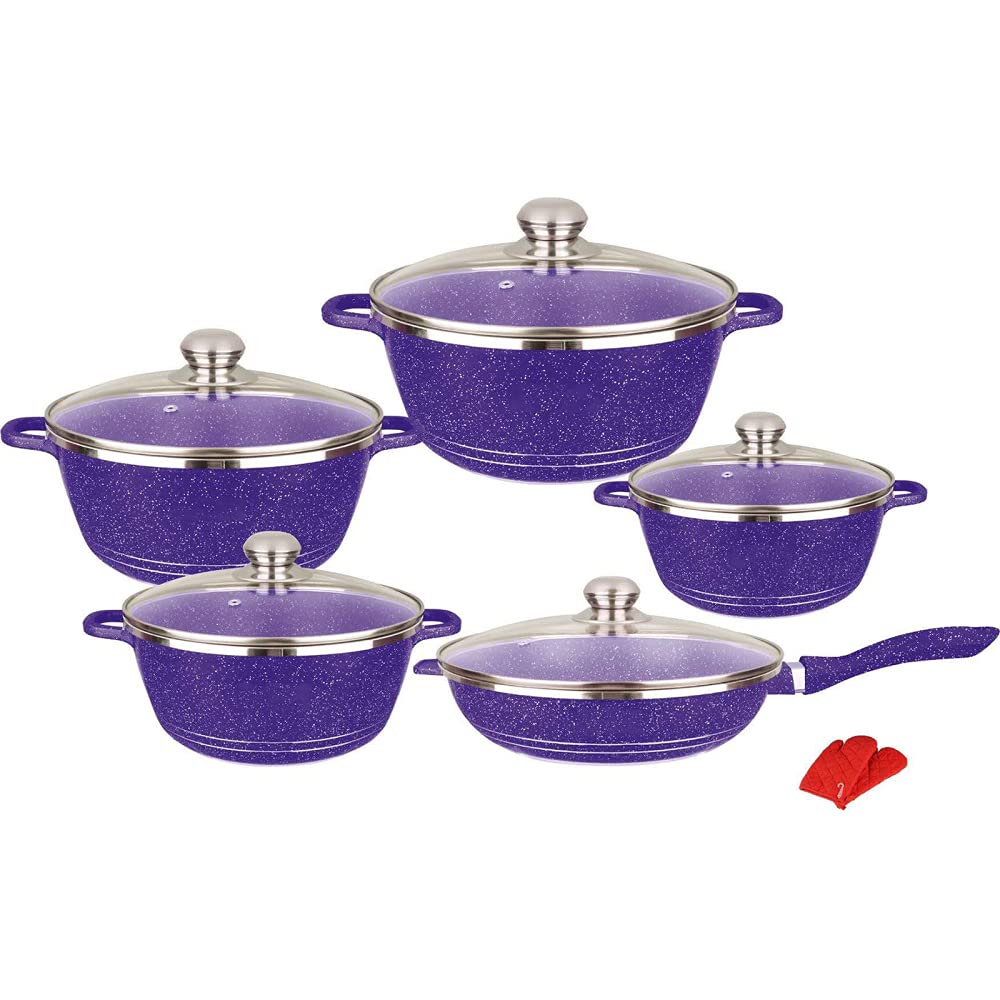 Batterie de cuisine antiadhésive 10 pièces avec casseroles en marbre et poêles à induction