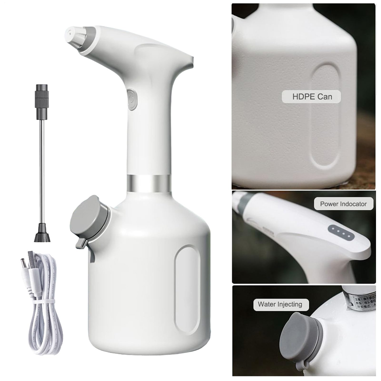 Sprühflasche – 1000 ml, wiederaufladbar, tragbar, verstellbare Düse, elektrisch, automatisch, wiederaufladbar, für Zuhause, Outdoor, Garten, Bewässerung von Pflanzen, Sträuchern,