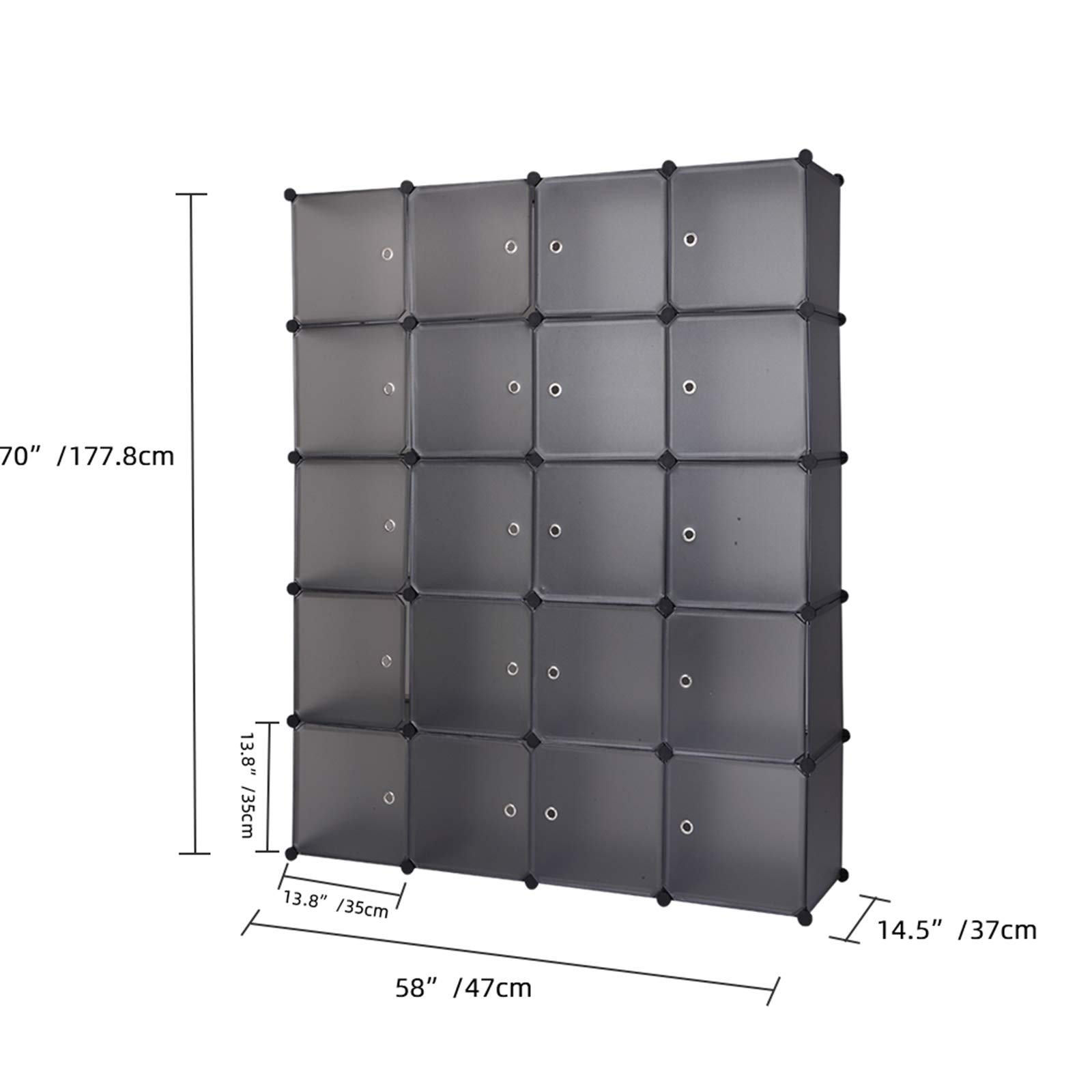 AMOPA 20 Cube Organizer Stackable Plastic Cube Storage Shelves Design Multifunctional Modular Closet Cabinet with Hanging Rod Gray, Grey