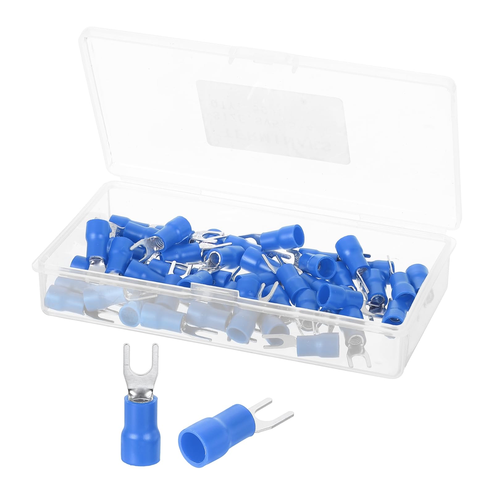 sourcing map Insulated Fork Spade Connectors, 12-10AWG SV5.5-4 U-Type Tinned Copper Waterproof Fork Crimp terminals Connectors for Industrial Electrical Marine Wiring, Pack of 50 (Blue)