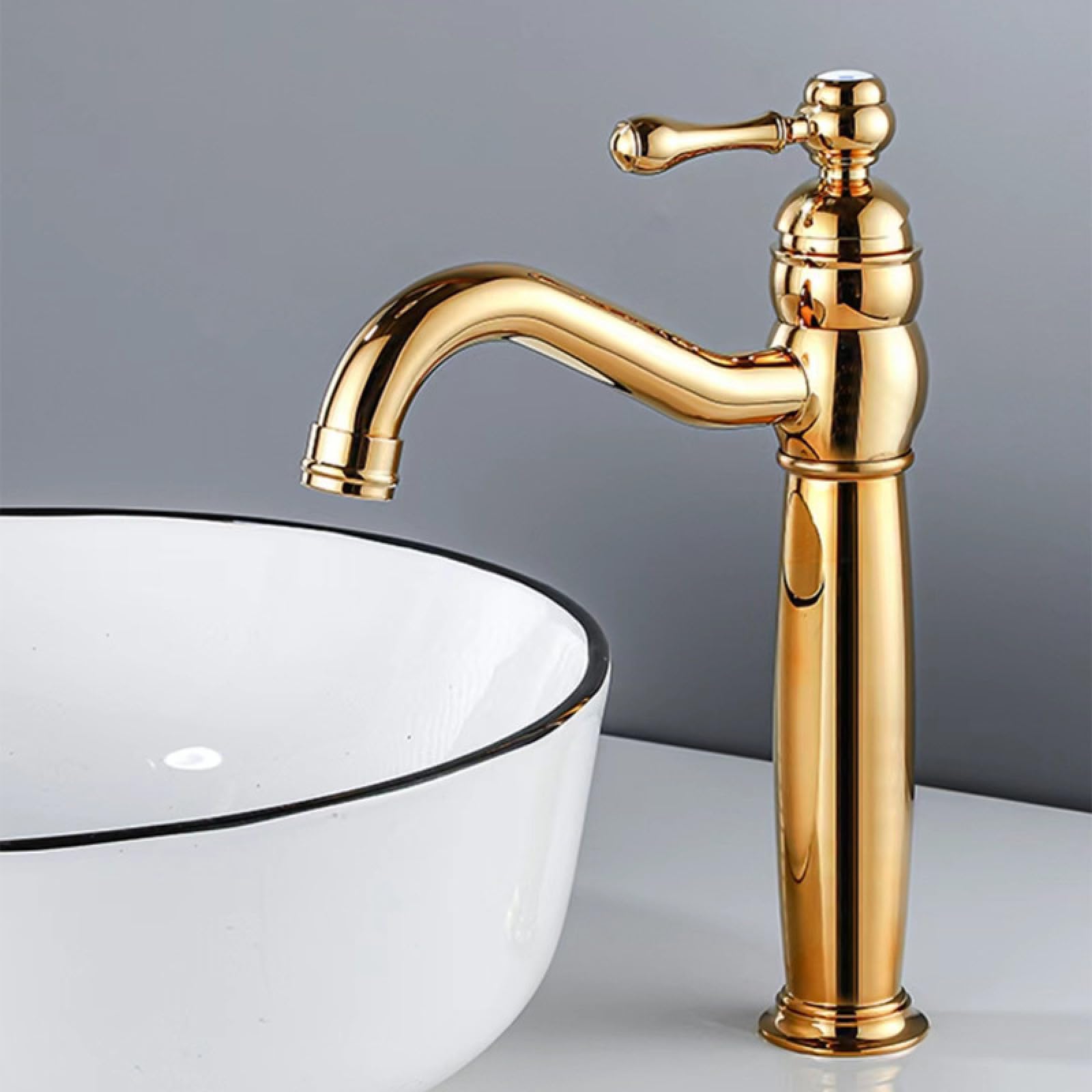 Fanjubei Golden And High Bathroom Copper Rotating Hot And Cold Faucet, Gold High