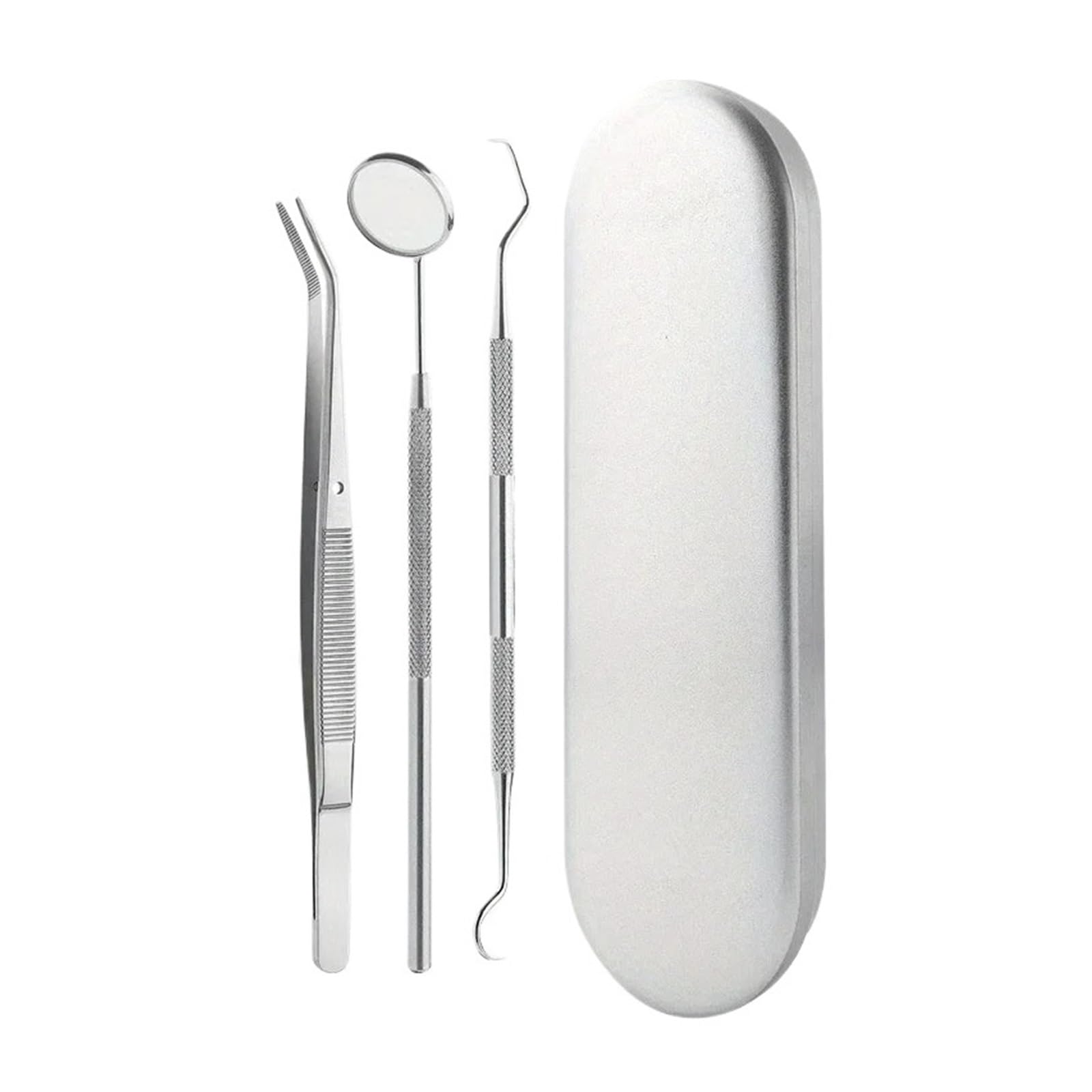 Caja De Juego De Espejo Oral Limpiador De Lengua De Acero Inoxidable Piezas del regador oral | Juego de limpiador de lengua + espejo, acero inoxidable, con estuche de viaje, kit dental.(5pcs)