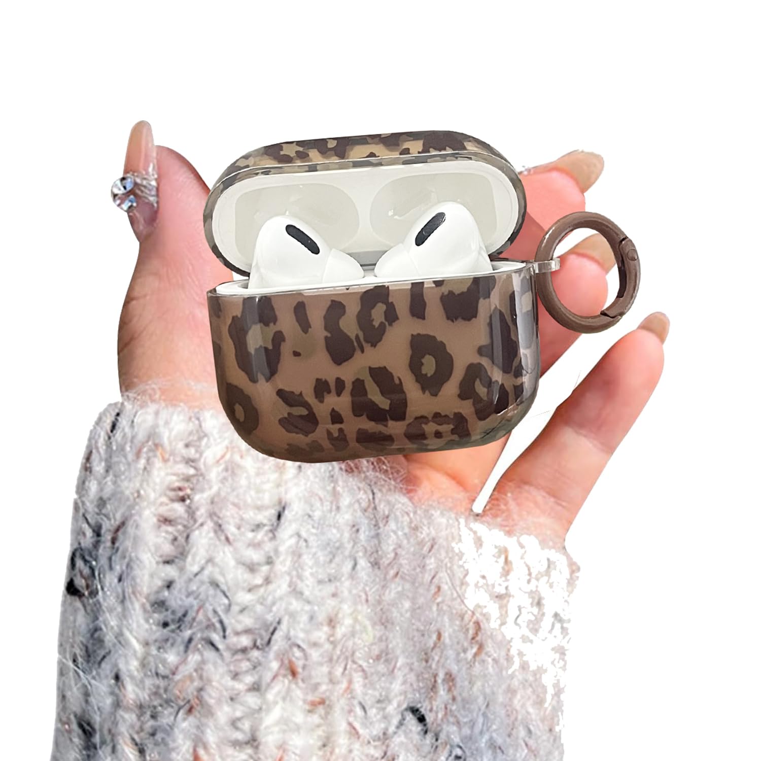 XQAGU for AirPods 4th Generation Case Aesthetic Tortoise Shell Cute Cool Leopard Design Shockproof Keychain Cover for Airpods 4 Case Girls Woman-Brown