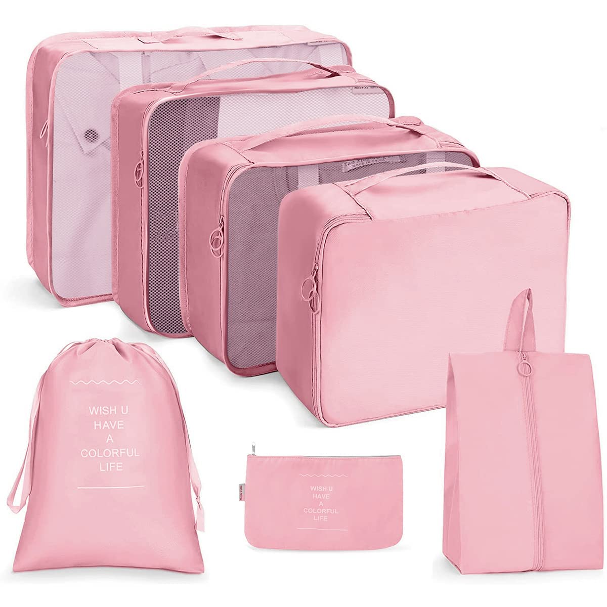 NOBLEUX Premium 7 Pcs Travel Organizer Set – Durable Nylon Packing Cubes with Shoe & Cosmetic Bags | Stylish Luggage Storage System for Smart Travel (Pink)-image-25