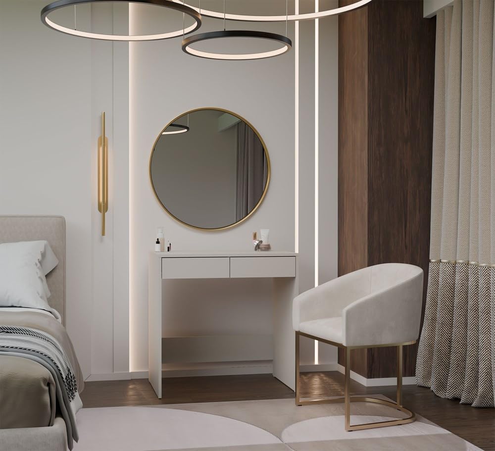 CDF Scrivania Con Due Cassetti Kaschmir Beige Moderna Compatta Per Camera Da Letto Ufficio E Studio Con Frontali Scanalati Design Minimalista Funzionale 50x81x80 cm Pannello