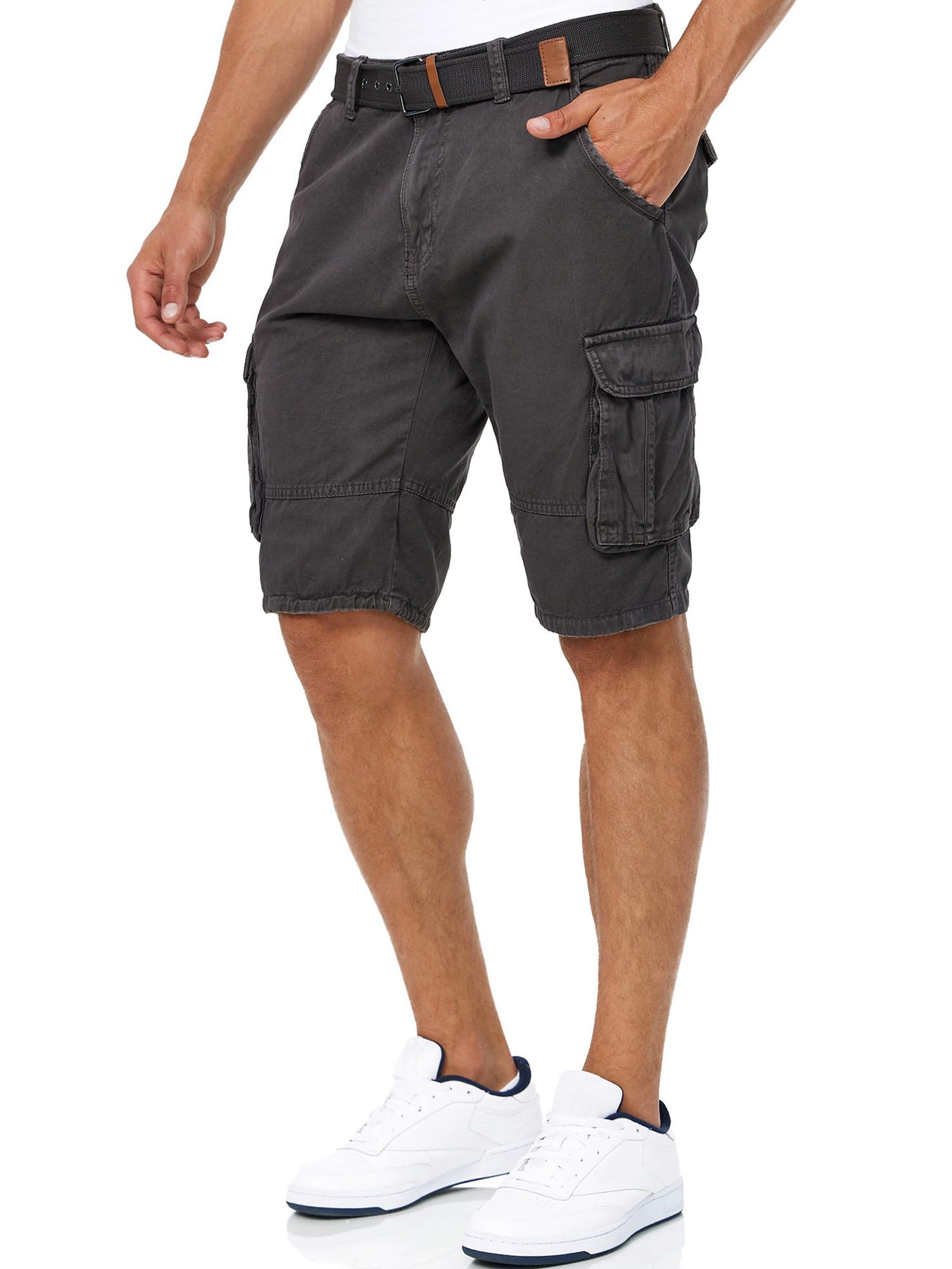 Indicode Herren Monroe Cargo-Shorts mit Gürtel | Bermuda Sommerhose aus Baumwolle für Männer