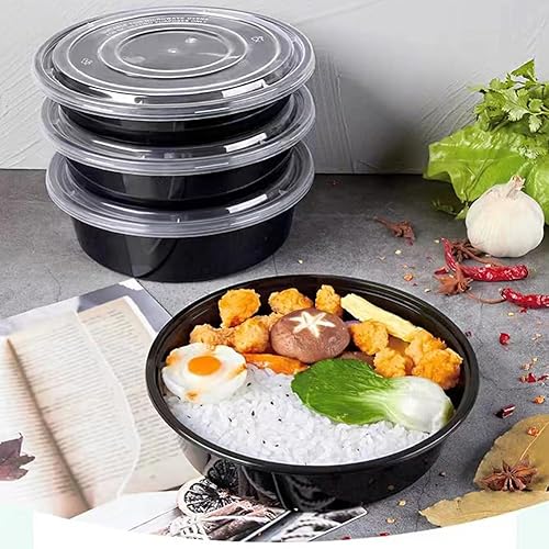Miniatura 7 de Paquete de 50 recipientes de preparación de comidas, recipientes circulares de plástico de 24 onzas con tapas para preparación de alimentos, cajas