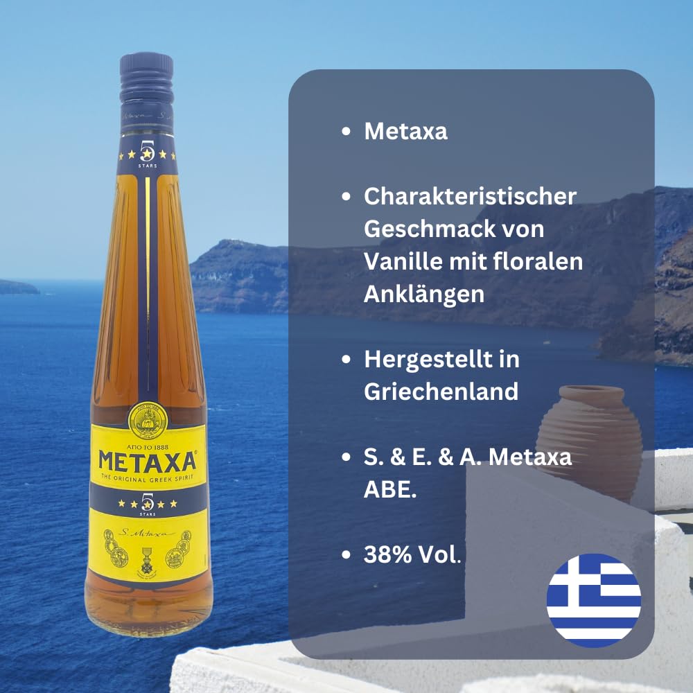 Metaxa 5 Sterne 6x 0,7l 38% Vol. | Metaxa | Brandy aus Griechenland | +20ml Jassas Olivenöl