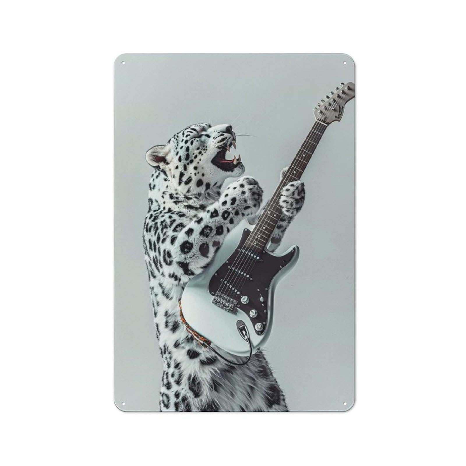 Junmoney Style-18 Snow Ocelot Guitar Vintage Metal Sign 30X20cm For Kitchen Or Home Bar, For Kitchen, Dining Room And Home Bar Wall Decor