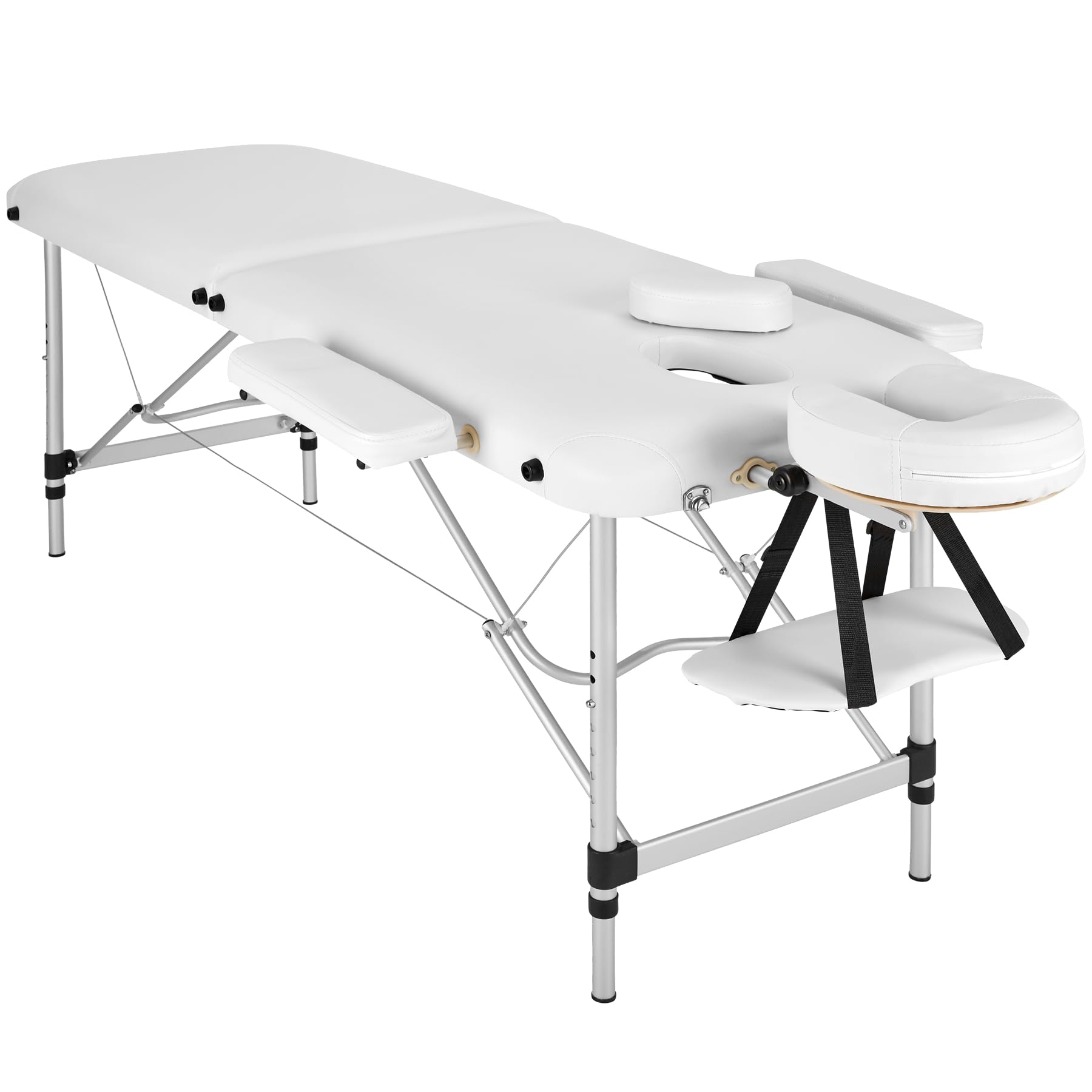 tectake® Camilla Masaje Plegable y Ajustable en Altura, Camilla Estética Profesional de Aluminio, Camilla Profesional Fisioterapia, Quiromasaje, Tatoos, 2 Zonas, con Cojines y Bolsa Transporte -Blanco