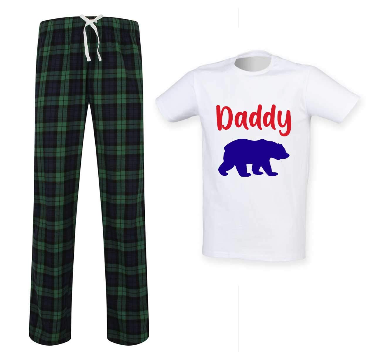 Daddy Bear Tartan Pyjama Set - Green - L - Mens Novelty Pyjamas - 60 SECOND MAKEOVER