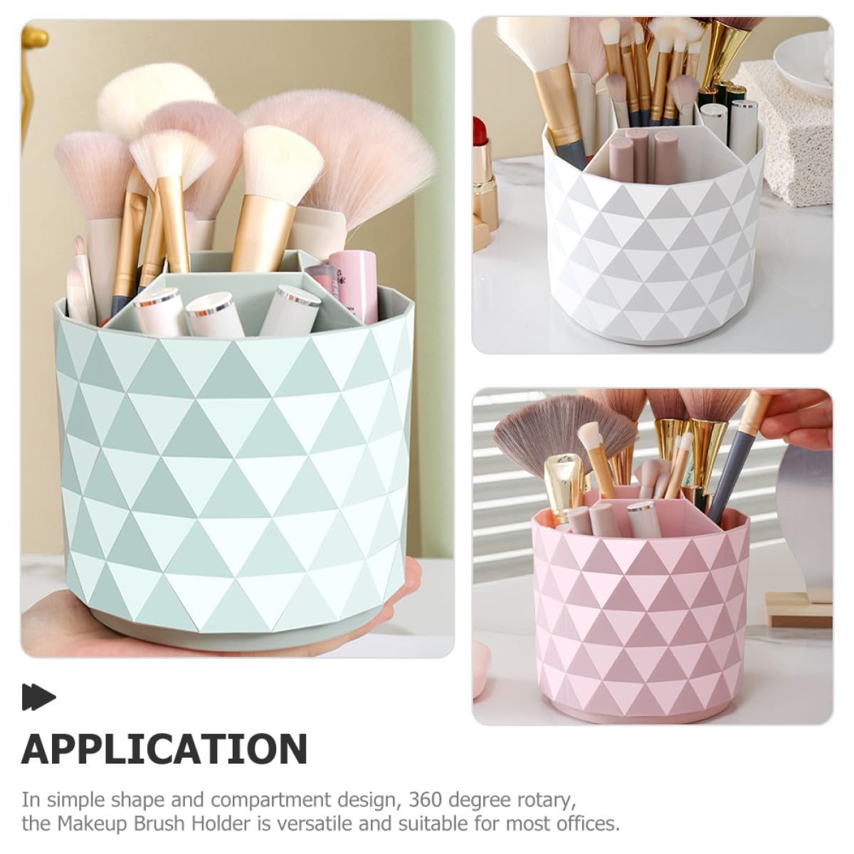 Make Up Pinselhalter Organizer 3 Stück Drehbar aus Robustem PP Material in Weiß Grün Pink für Schminktisch und Schreibtisch Badezimmer Büro