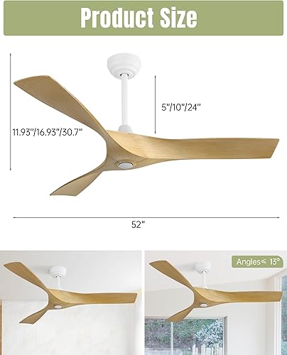 Miniatura 7 de Ventiladores de techo sin luces - Ventilador de techo de montaje empotrado de 52 pulgadas con 6 velocidades, control remoto de 3 temporizadores,