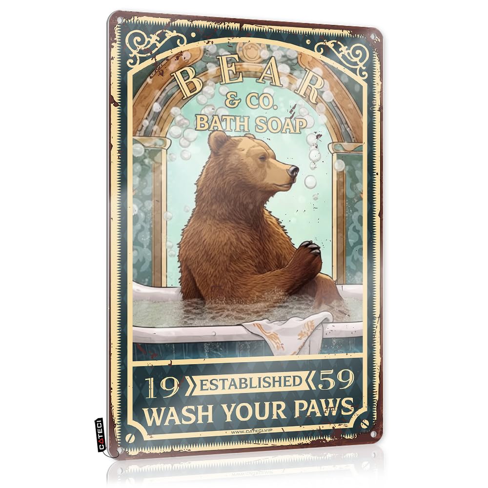 MWFKKADDB Tin Sign For Man Cave Bear Bath Soap Wash Your Paws Tin Sign Funny Wall Decorhippie Decorfunny Kitchen Signsmens Decor Funny Signs Metal Funny Wall Decor Signs(30X40CM)