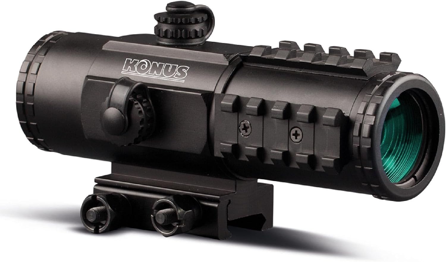 KONUS Sight-Pro PTS2 3×30 Prismatic Riflescope - 30mm Tube 2.8 MOA Illuminated Red/Blue Semi Circle Dot BDC Reticle (7203)