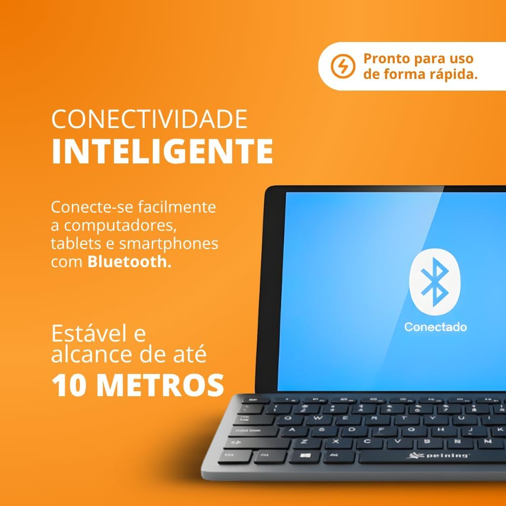 Teclado Sem Fio Bluetooth Peining – Silencioso, Compacto e Recarregável, USB + Bluetooth, Compatível com Windows, Android e iOS – Alta Performance e Conforto