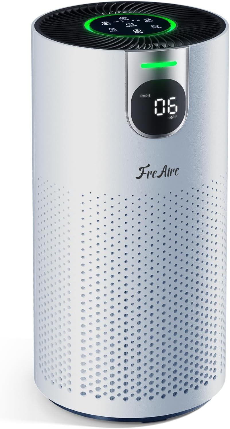 FreAire Air Purifiers for Home Large Room Covers up to 1800Ft², VisionAir 20dB Sleep Mode for Bedroom, with Real-Time AQI & PM2.5 Display,Light White
