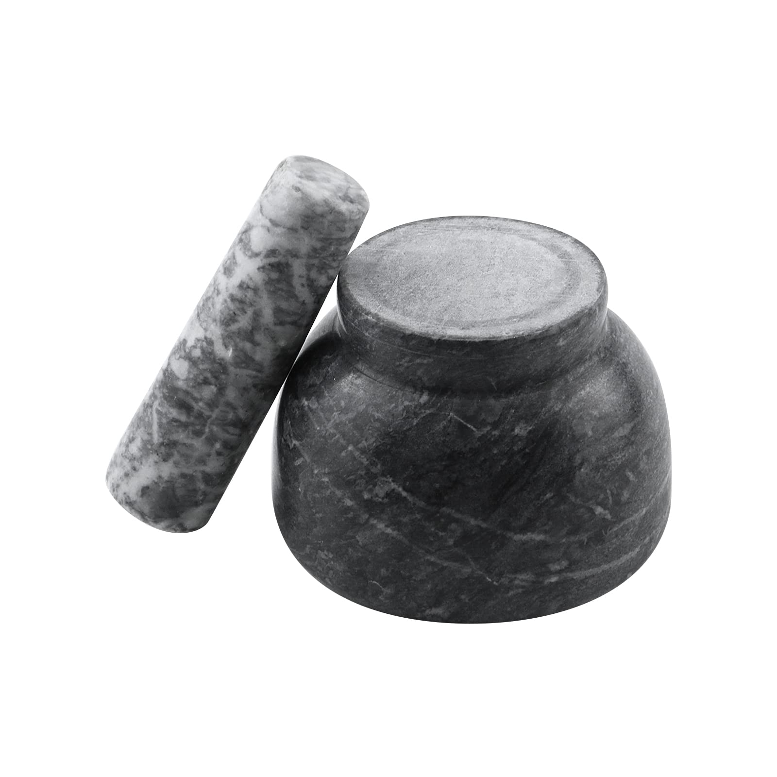 KUMGROT Set di mortaio e pestello in marmo grigio naturale smerigliatrice spezie in pietra lucidata Molcajete ciotola per spezie pesti cottura miscelazione erbe fagioli carne aglio, 15 cm