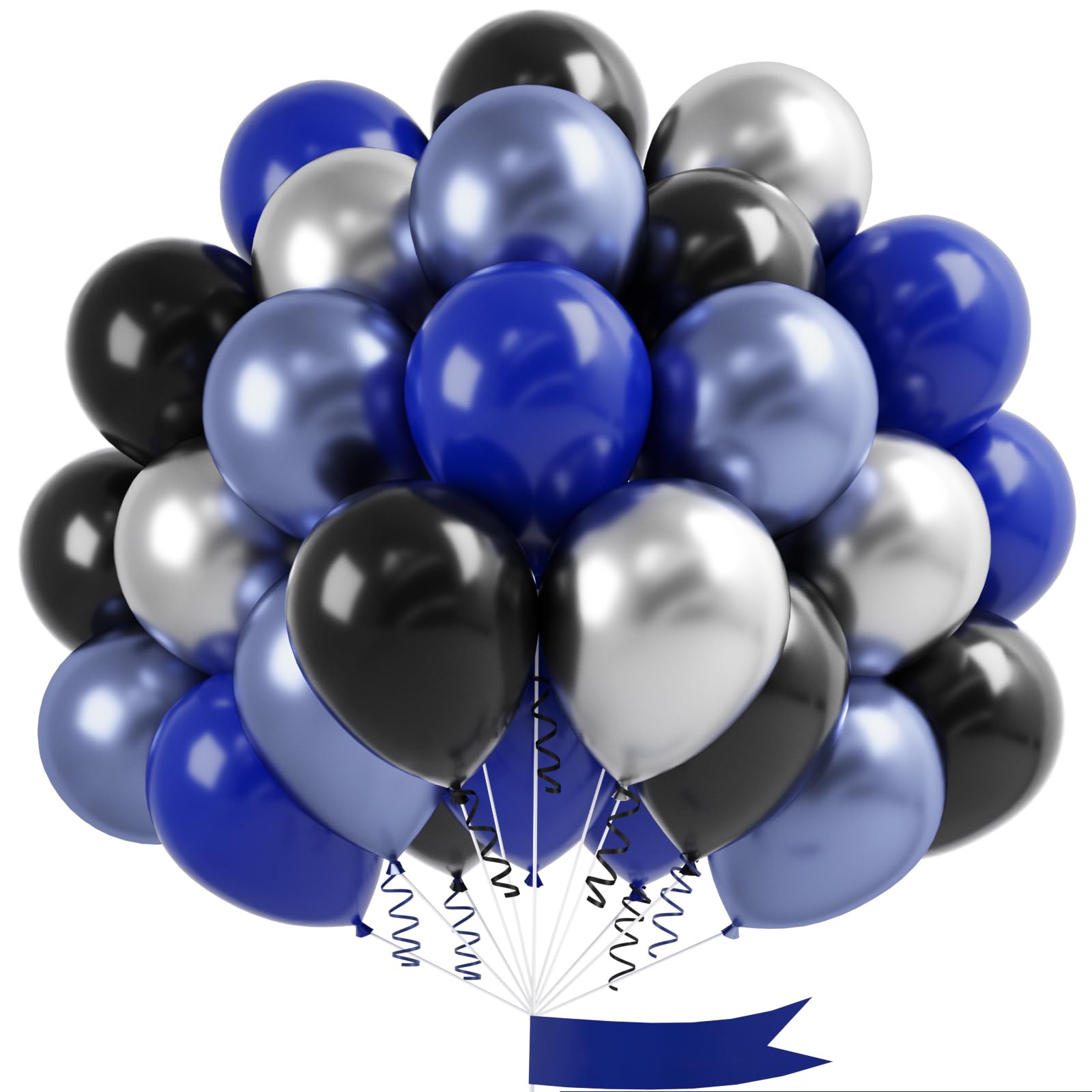 Dark Blue and Black Balloon, 60 Pcs 12 Inches Navy Blue and Metallic Silver Balloons for Kids Adults Birthday Space Party Wedding Baby Shower