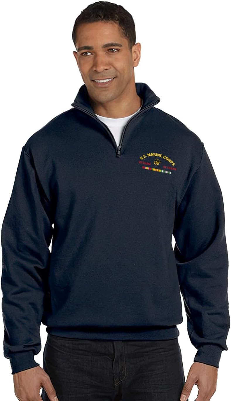 Military Productions US Marine Corps Vietnam Veteran Quarter-Zip Sweatshirt Officially Licensed