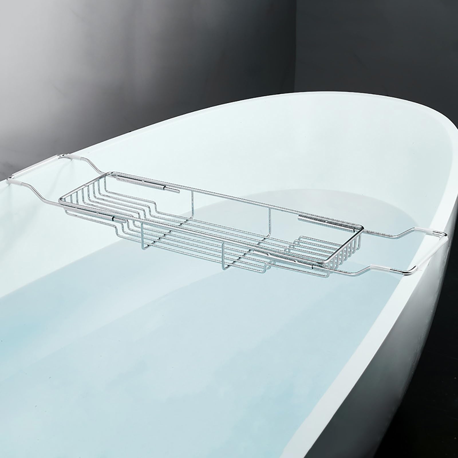 Rozszerzalna taca do wanny, antypoślizgowy pojemnik łazienkowy do spa, Adjuble 68-90 cm, srebrny design, dla kobiet, relaks i akcesoria kąpielowe