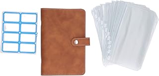 Bargeldordner, Budgetordner, Sparordner, A6-Ordner, Planer, PU-Leder, tragbar, weich, wasserdicht, Organizer mit 12 transparenten Reißverschlusstaschen, beschreibbare Etiketten (Braun)