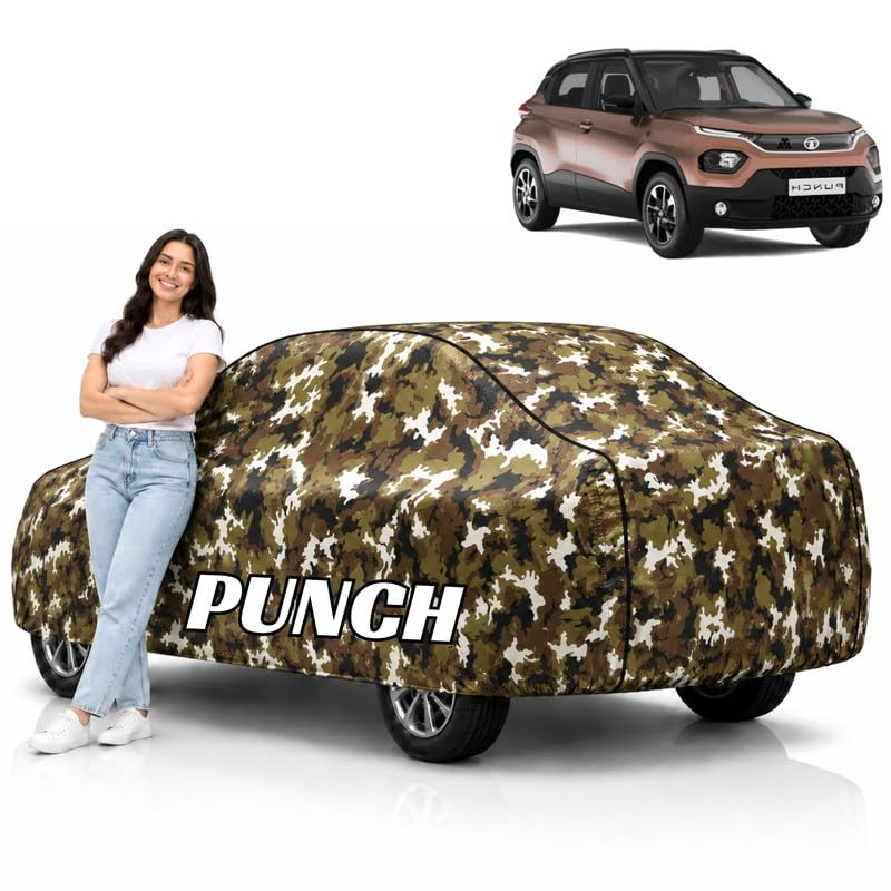 Image of Mind-Blowing 2026 100% Waterproof Punch EV Car Cover | Polyester Car Body Cover for Rain & Sun | UV Protection, Dustproof, Scratch Resistant, Windproof, Heat Resistant, Custom Fit (Jungle)