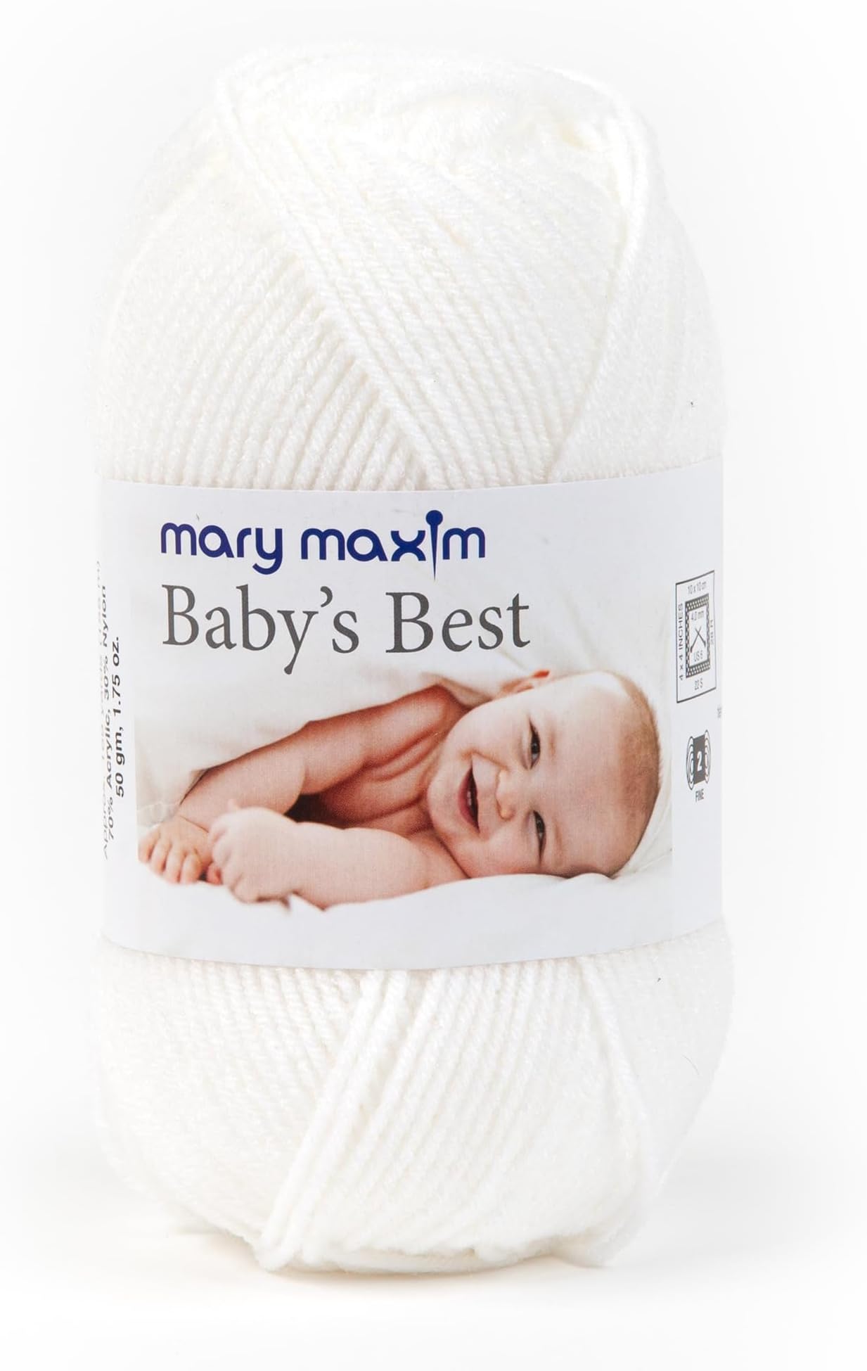 Babyโs Best White Yarn for Crocheting and Knitting, Lightweight Size 2 Yarn for Baby Blankets, Afghans and Clothing, Soft Acrylic Nylon Blend, 171 Yards - 1 Skein