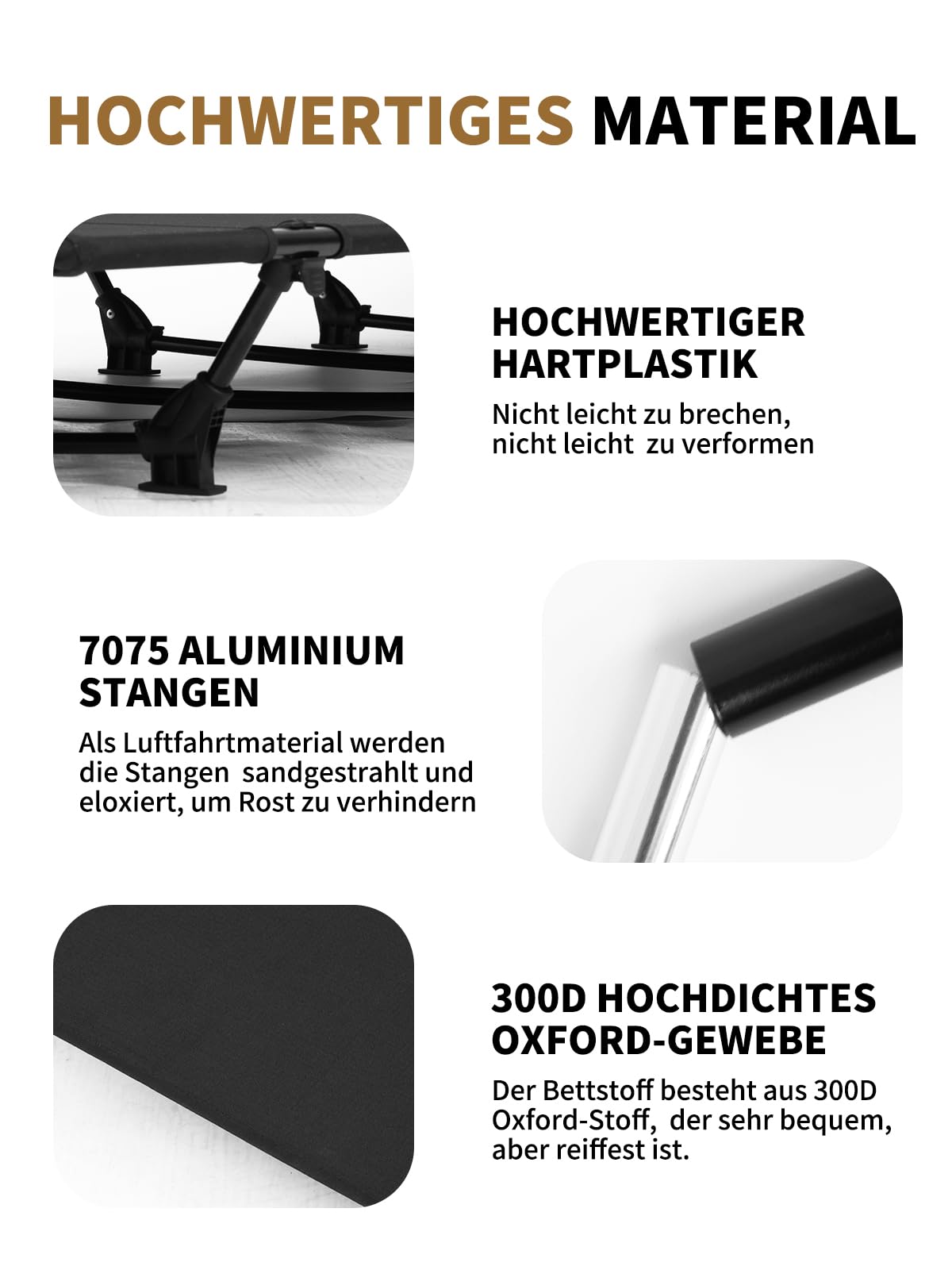 Feldbett Klappbar, Campingbett Ultraleichtes bis 150 kg Belastbar, Tragbar Campingbett Faltbar Feldbett mit Matratze Gästebett Klappbar mit Tragetasche & Seitentasche für Outdoor Camp Garten