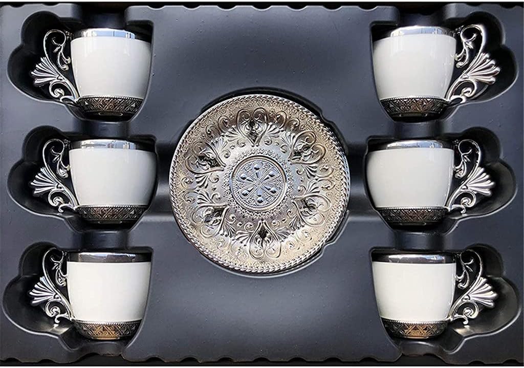 Turkish Coffee Cup Saucers Set for 6 Person Porcelain 4 OZ Espresso Women Men Gift Housewarming Birthday Wedding