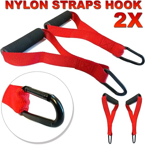 Miniatura 2 de FITNESS MANIAC 2 mangos en D para entrenamiento de fuerza de fitness, agarre de espuma, anillo en D, estribo, correas de gancho de acero, mango de