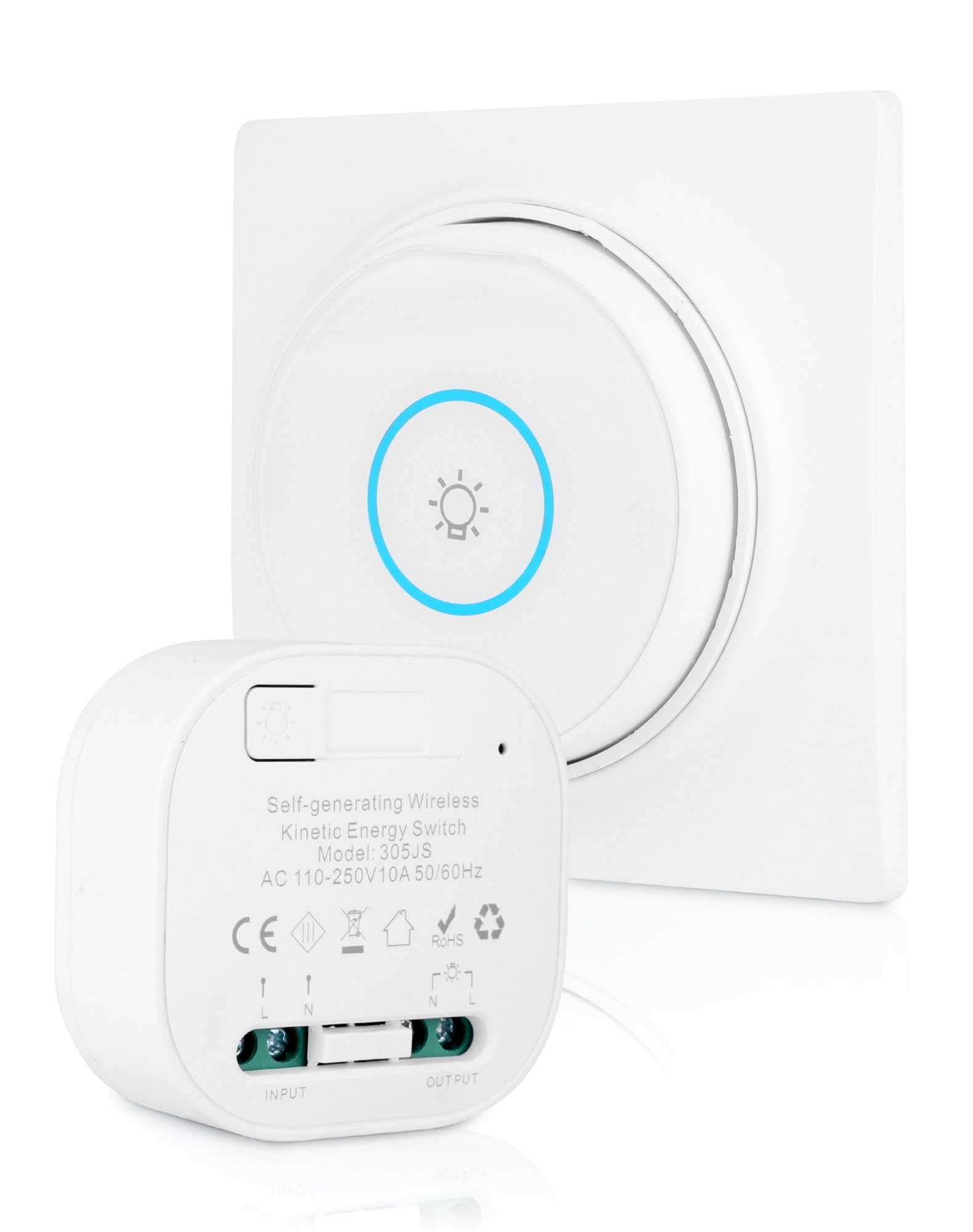 Interrupteur Sans Fil Radio Interrupteur éclairage sans fil exterieur telecommande 433Mhz sans pile interrupteur a distance 200M Contrôle 10A 220v-240v (1Interrupteurs+1Récepteur)