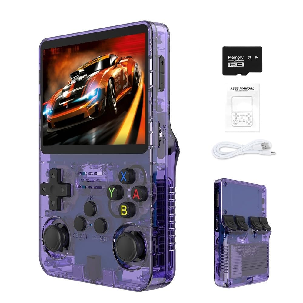 R36S Retro Handheld Game Console, 21000+ HD Games Mini Retro Video Console, 3.5 Inch IPS Screen, Portable Arcade Video Gaming Console Gift for Adults (Purple)