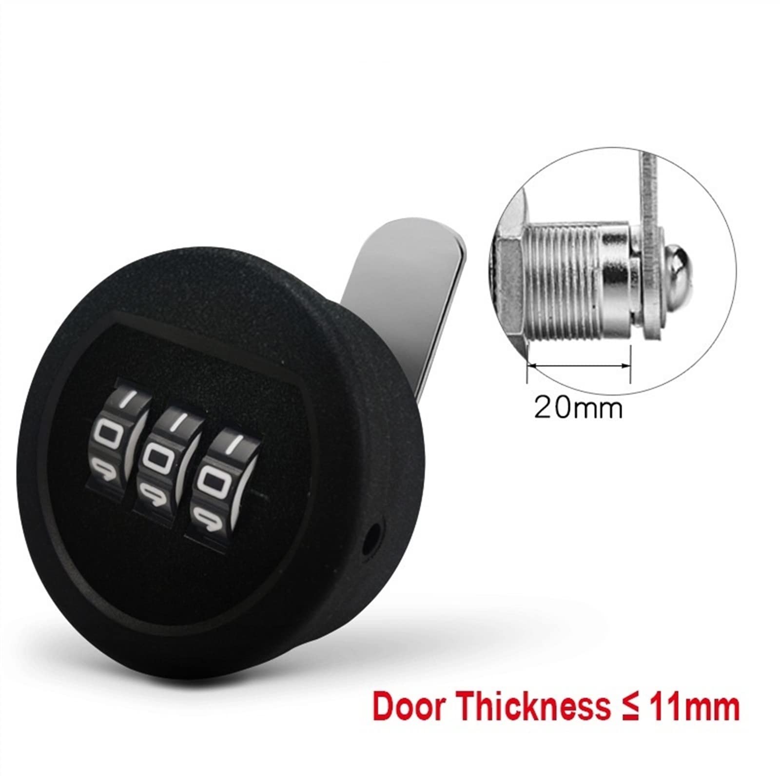 Serrure à Came d'armoire à Combinaison Serrure à Mot de Passe à 3 Chiffres sans clé for casier de Porte de tiroir MA080 1 pièces (Color : 20mm Black)