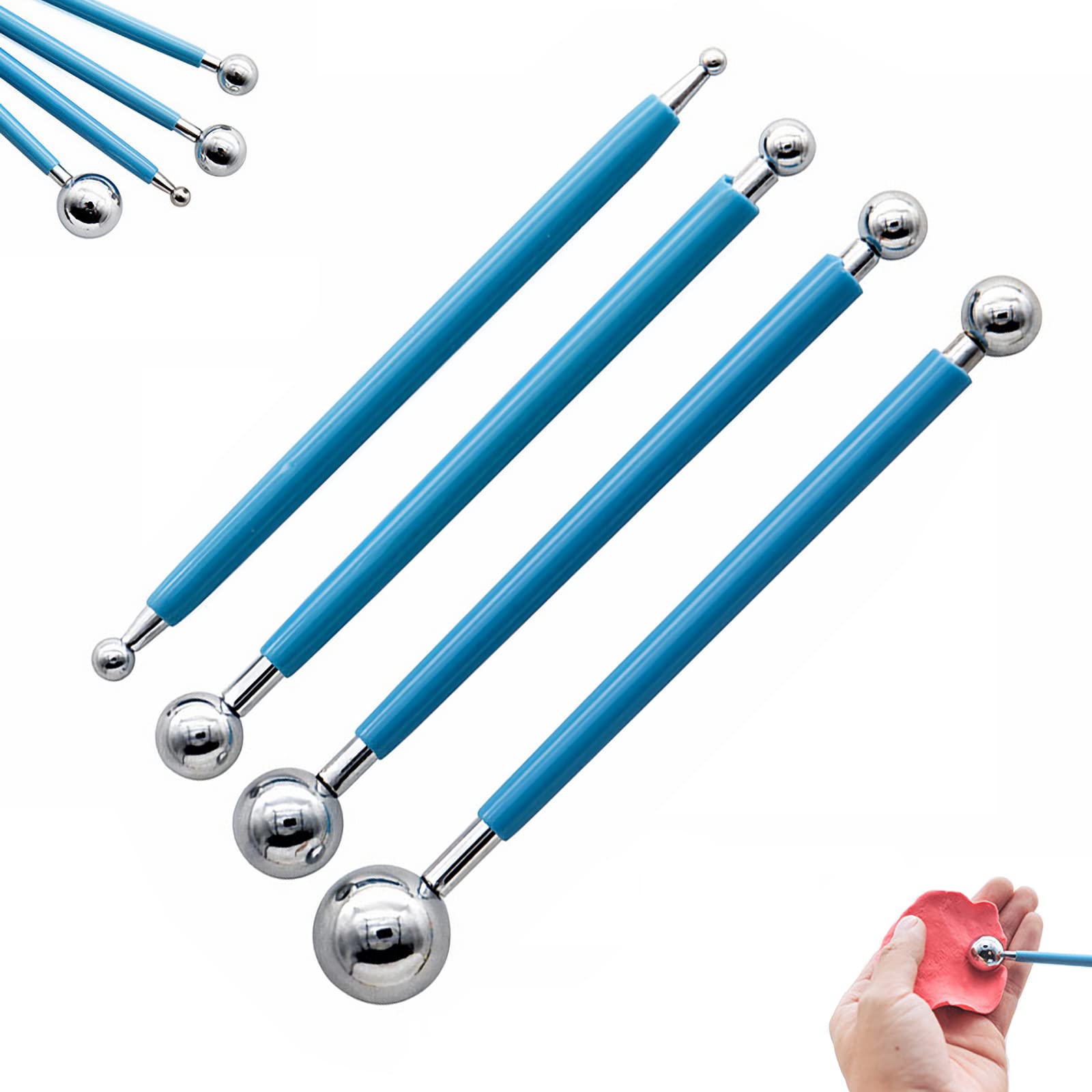 4 Piece Clay Sculpting Tools Kit, Double-Ended Metal Ball Tools Stylus Cake Decoration Modeling Tools Set, Wax Carving Tools Embossing Tools