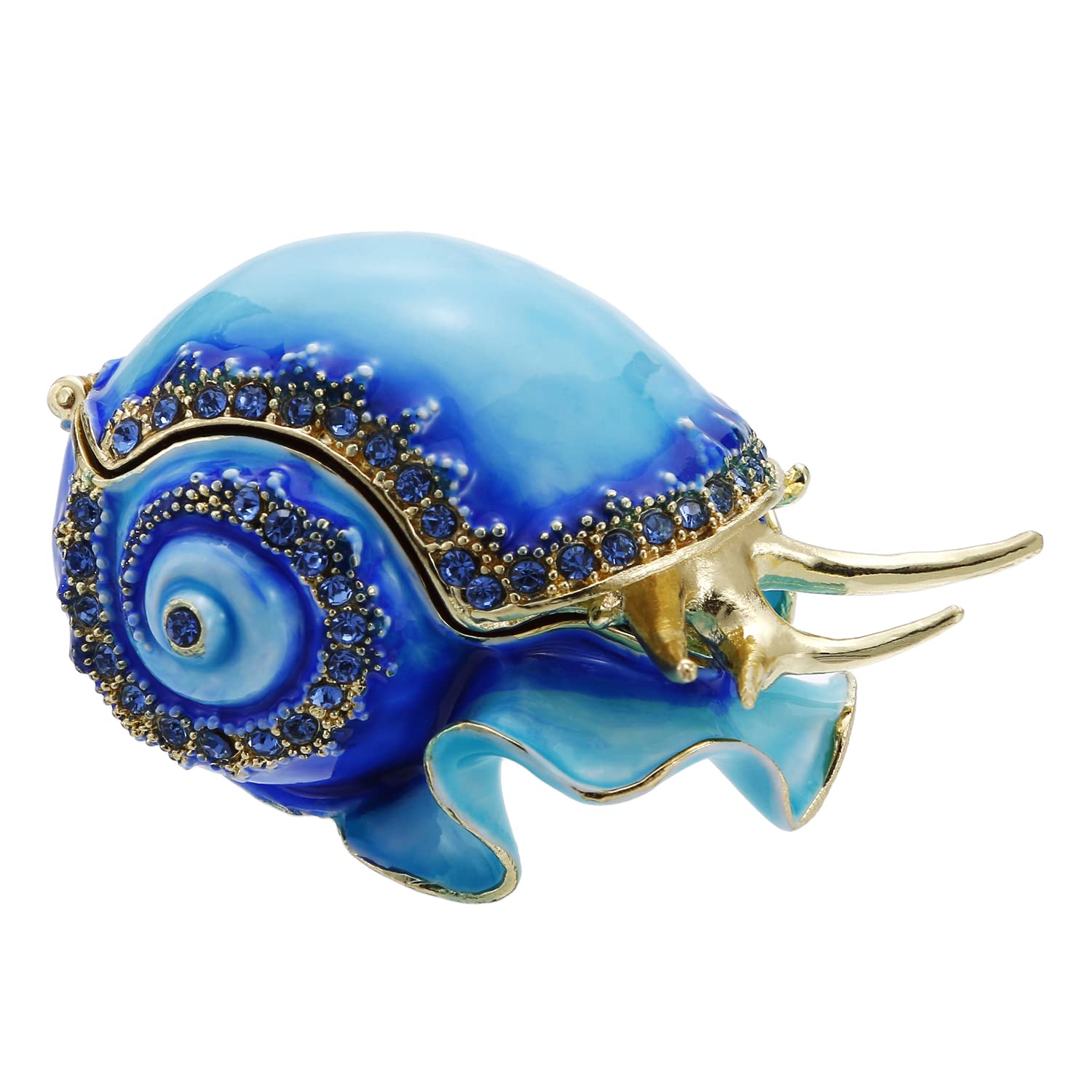 Vie jeune Hand Painted Enamel Conch Trinket Box, Hinged Jewelry Box Unique Mini Ring Necklace Jewelry Organizer, Classical Bejeweled Storage, Figurine