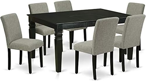 East West Furniture WEAB7-BLK-06 - Juego de comedor de 7 piezas compuesto por una mesa de comedor rectangular con hoja de mariposa y 6 sillas Negro