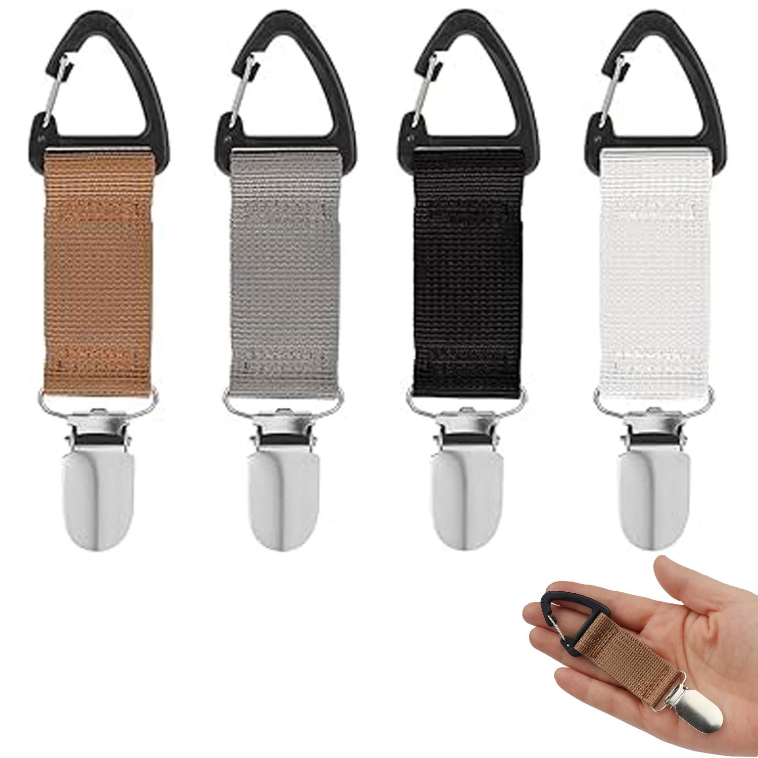 4 Piezas Clips de Sombrero de Viaje Portátil para Bolsa de Lona y Mochila,Multifuncional con Elástico para Sombrero y Bufanda,Accesorios de Viaje al Aire Libre Manos Libres para Hombres y Mujeres
