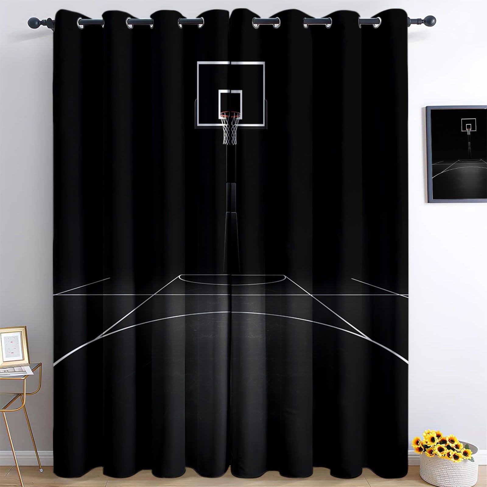 Rideau thermique terrain de basket noir occultant 117x229 rideaux œillets chambre
