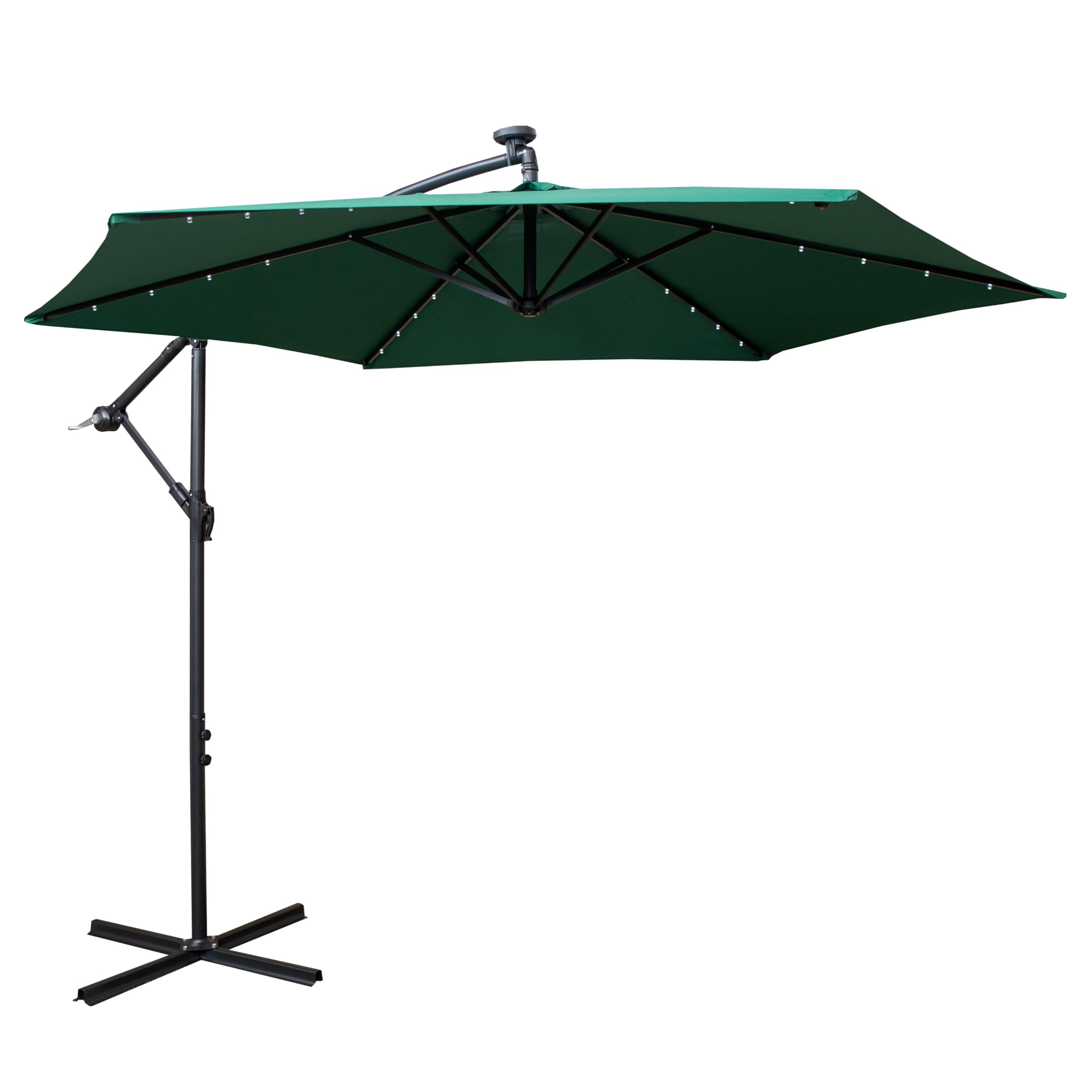 Samuel Alexander Green 3M Solar Powered Cantilever Lit Banana Garden Parasol With Crank Handle & White Led Lights In
