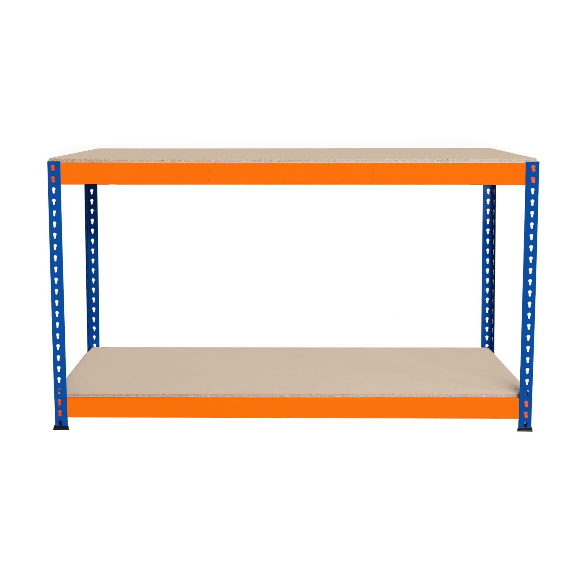 Garage Workbench S-Rax 2 Shelf 150cm x 45cm x 90cm Workstation Heavy Duty Steel Chipboard 300kg Capacity Per Shelf Adjustable Layout Boltless Assembly Rubber Feet 2 Reinforced Support Bars Warehouse