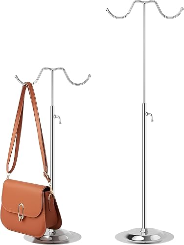 Lounsweer 2 piezas de soporte de exhibición de bolso de mano de doble gancho de acero inoxidable de metal soporte de bolso soporte soporte de mesa