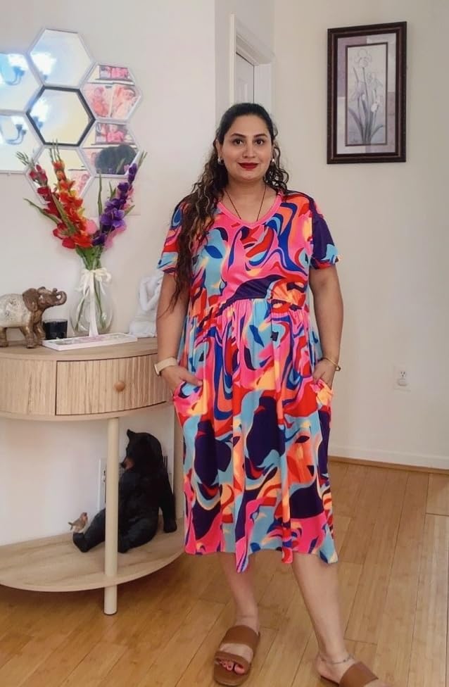 Image of RITERA Plus Size Dresses for Curvy Women Summer Spring Womens Dress V Neck Short Sleeve Casual Dress with Pockets XL-5XL