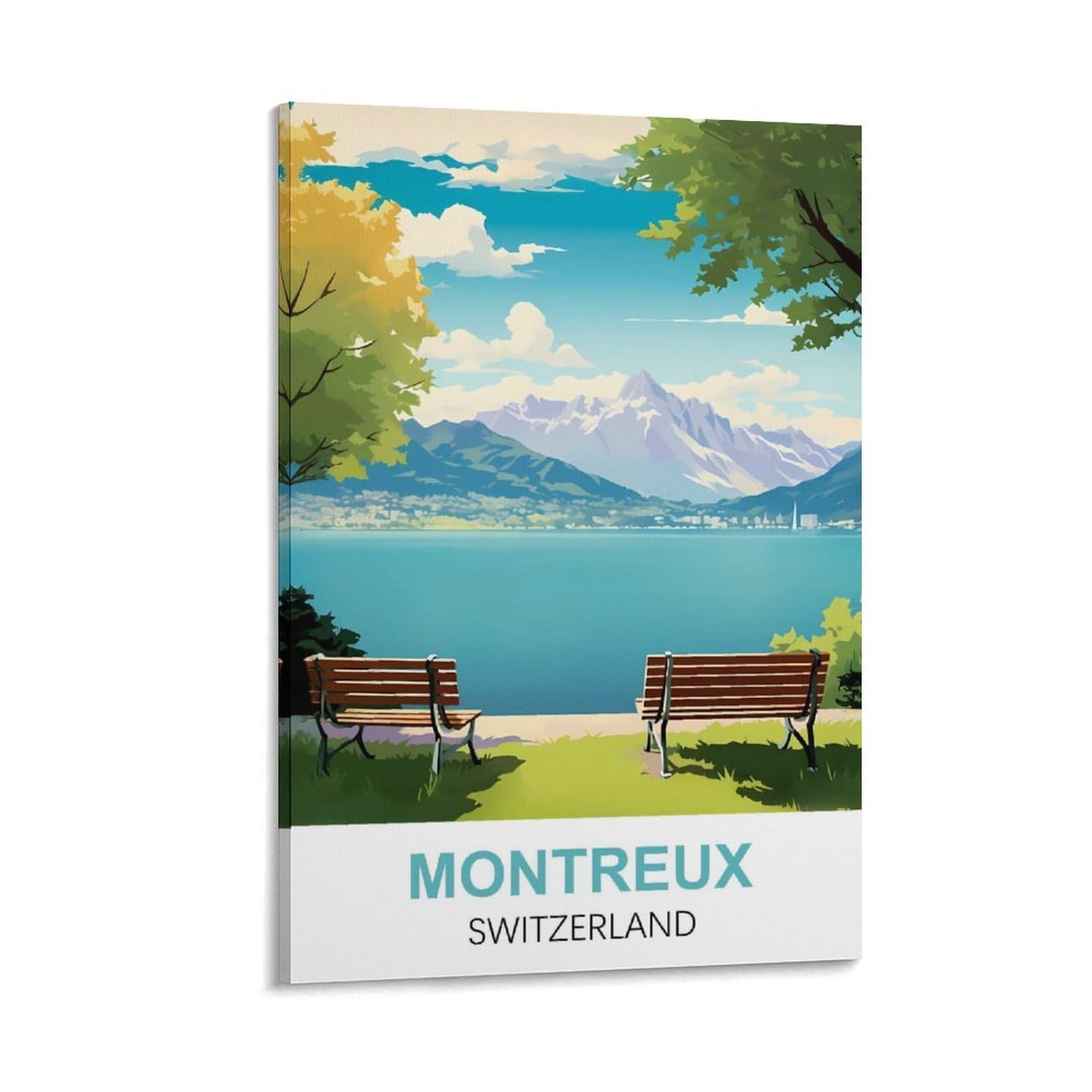HeyBox Montreux Switzerland Vintage Travel Posters 12x18inch(30x45cm) Canvas Prints Wall Art Paintings for Home Office Living Room Decor