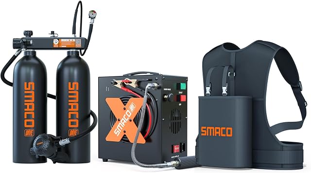 SMACO Mini Scuba Tank 1.9L Double Diving Tank Reusable Small Pony Bottle for Underwater Exploration Portable Twin 1.9L Lung Air Tank Kit Diving Cylinder for Emergency Rescue Boat Cleaning S700 Max
