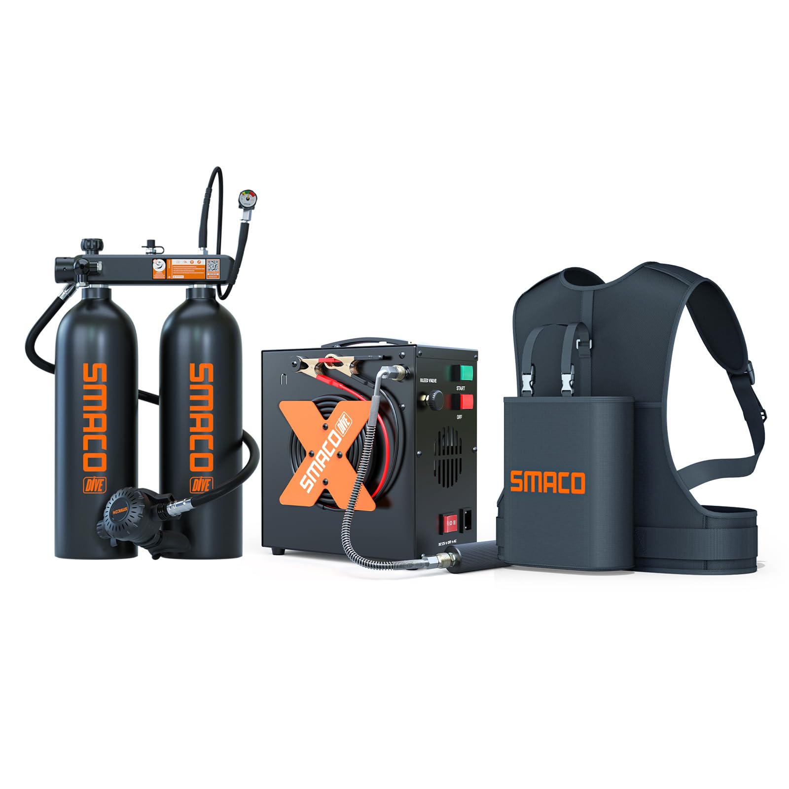 SMACO Minibotella de Buceo de 2 litros, Doble Botella de Buceo, Botella de oxígeno, Botella de Buceo, pequeña Botella Doble para respiración subacuática, Tanque de oxígeno, 2 x 2 l, para Rescate de
