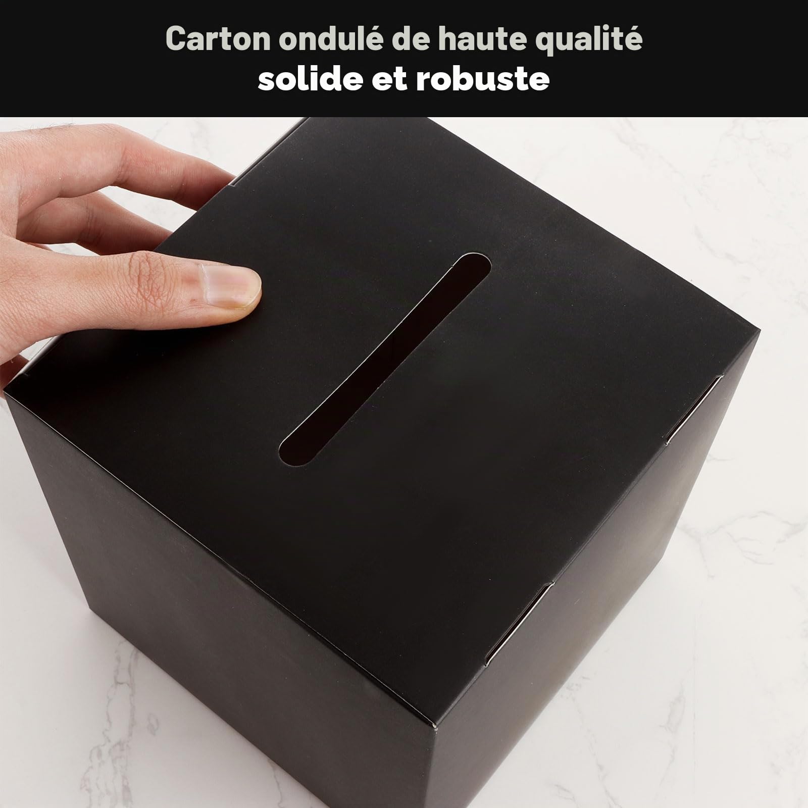 Lot de 30 urnes en carton avec fente et en-tête amovible - Boîte à suggestions - Pour vote caritatif, recueil de commentaires - Collecte de fonds - Noir
