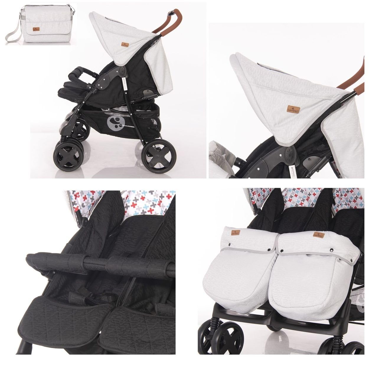 Lorelli Zwillingskinderwagen Twin Buggy klappbar für 2 Kinder, Kompakter Geschwisterwagen mit Einhand-Klappsystem, Beige