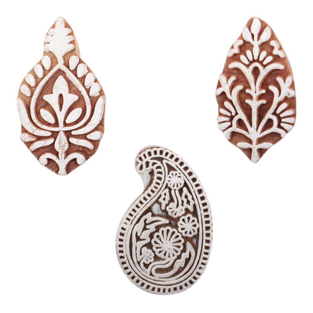 Indian-Shelf Handmade Vocalforlocal Set of 3 New Mix Wooden Printing Block (4.44 cm, Brown)-image-49