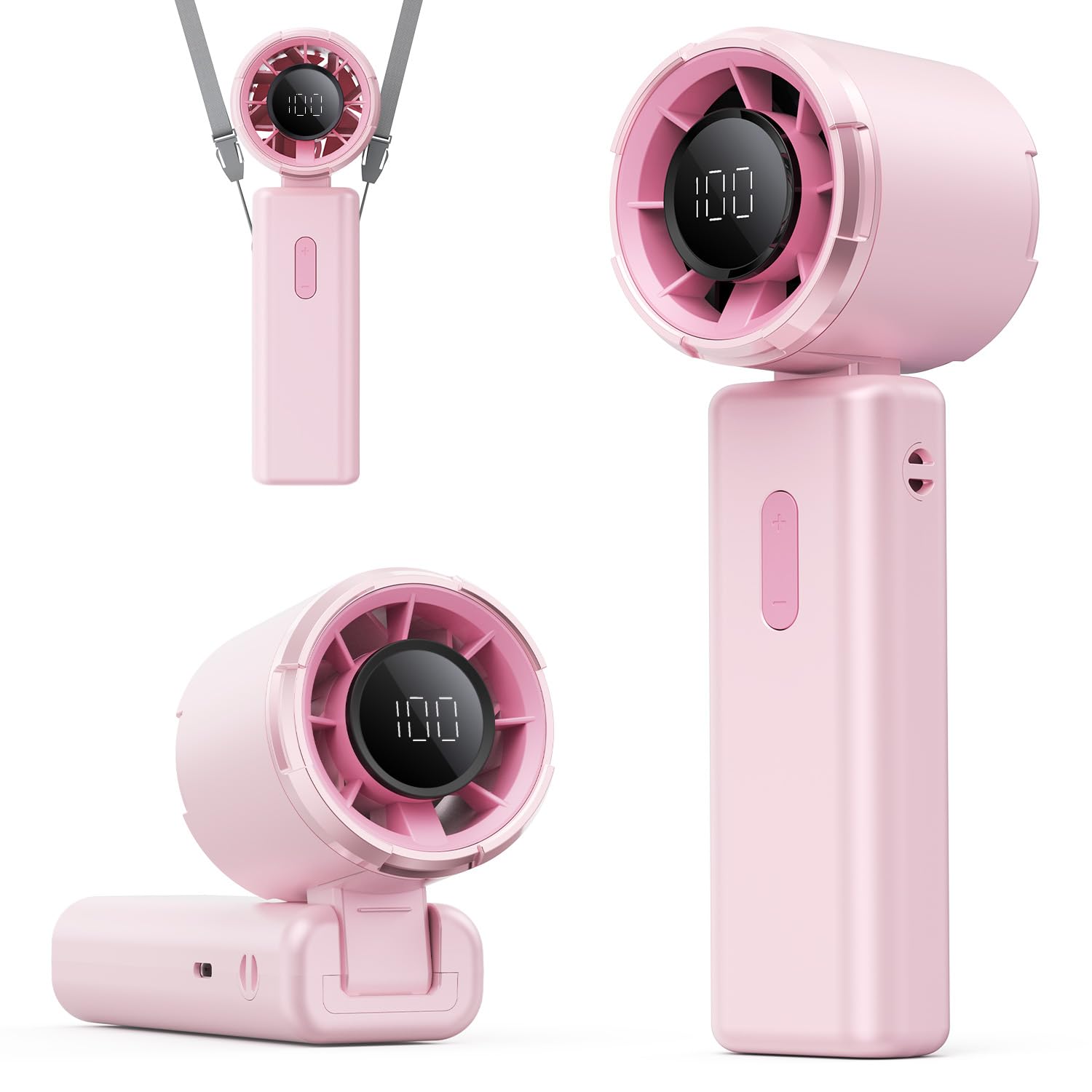 TUNISE Portable Fan, Handheld Fan Rechargeable, 4000mAh, 180° Adjustable, 100-Speed Adjustable Mini Turbo, Display Electricity in Real Time, Foldable, Pink